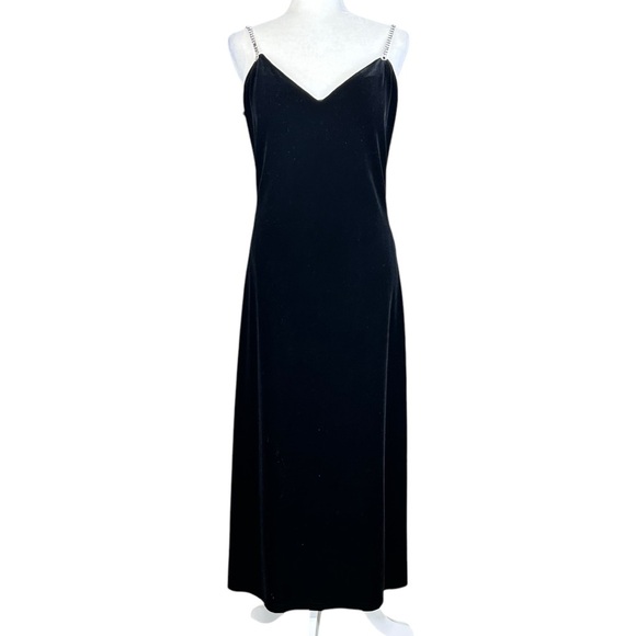 Y2K JUMP Black Velvet Dress 11/12 Rhinestone Straps Flaw Whimsagoth Dark Fairy - Picture 1 of 12